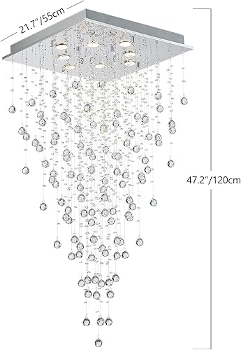 Vista 22 de Bestier Lámpara de araña cuadrada de cristal cromado con forma de gota de lluvia, lámpara colgante para comedor, baño, dormitorio, sala de estar, 4