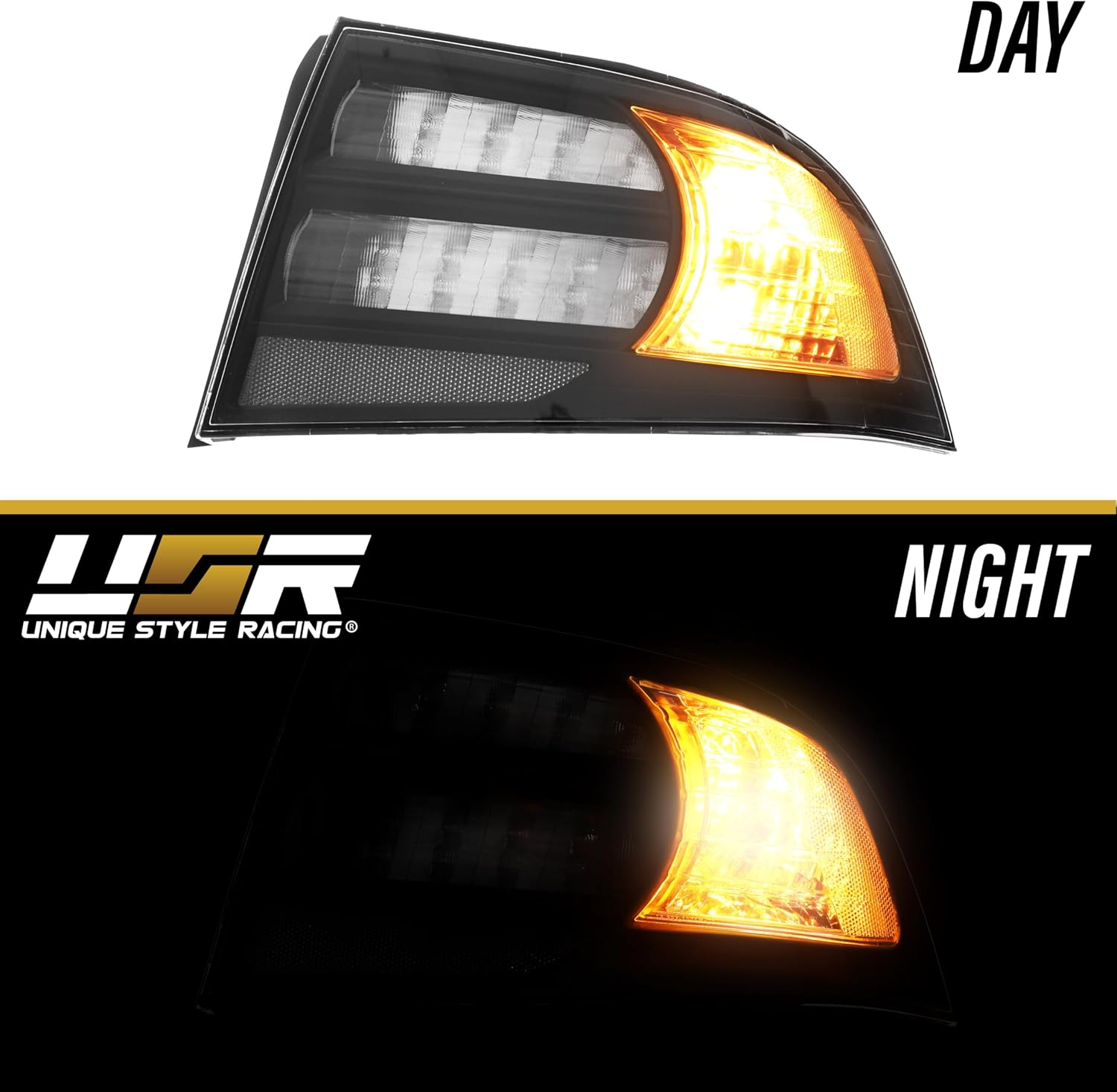USR 04-08 UA6 TL Clear Tail Light - WITH 4 LED Bulbs UPGRADES – Replacement Tail Lamps Covers Set (Left + Right) - Compatible with 2004-2008 Acura TL Base and Type S (Black Housing All Clear Lens)
