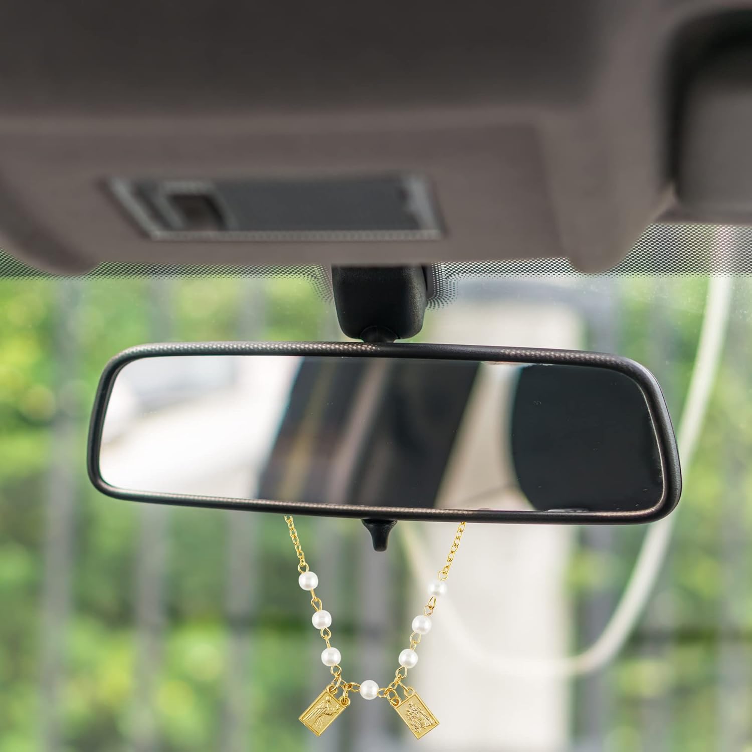 Needzo Gold Tone Scapular Necklace with White Beads, Religious Devotional Fashion Jewelry, Catholic Confirmation Sponsor Gifts, 16 Inches - Image 2