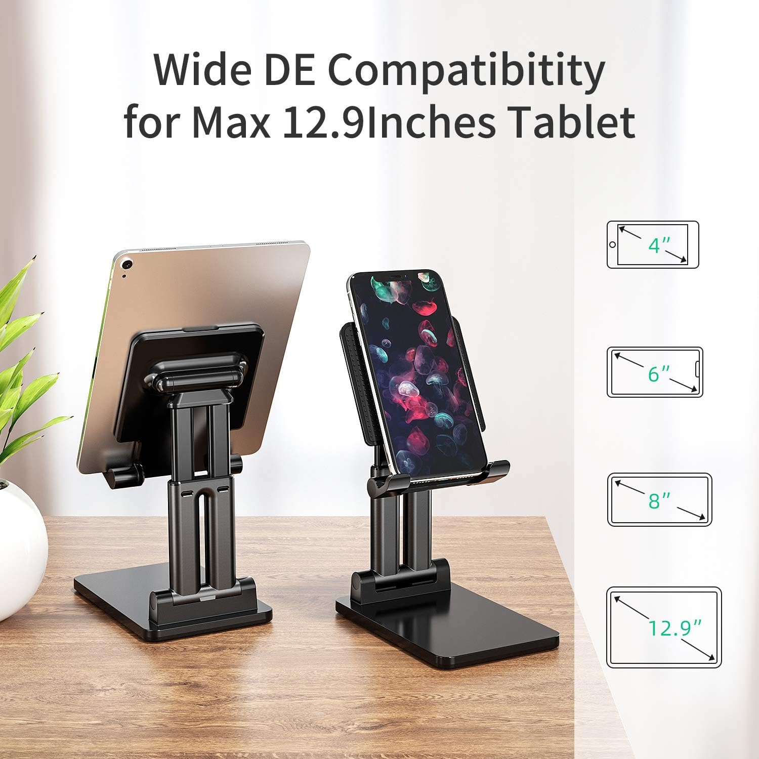 Foldable Tablet Stand, Adjustable Height Stand: Extendable Solid Desktop Stand Holder Dock Compatible with Tablet Such as Pad Pro 9.7, 10.5, 12.9, Mini 4 3 2,, Nexus, EReader (13''Max)