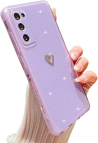 Funda compatible con Samsung Galaxy S20 FE 5G, diseño de corazón de amor, TPU suave a prueba de golpes, funda protectora brillante con purpurina