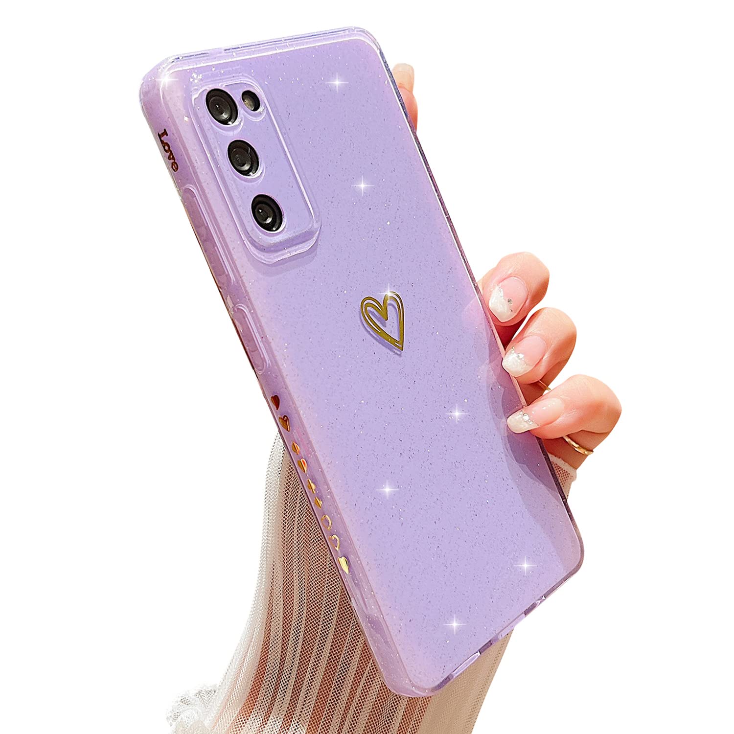 HJWKJUS Compatible with Samsung Galaxy S20 FE 5G Case,Love Heart Pattern Design Soft TPU Shockproof Protective Case Bling Sparkly Glitter Cover for
