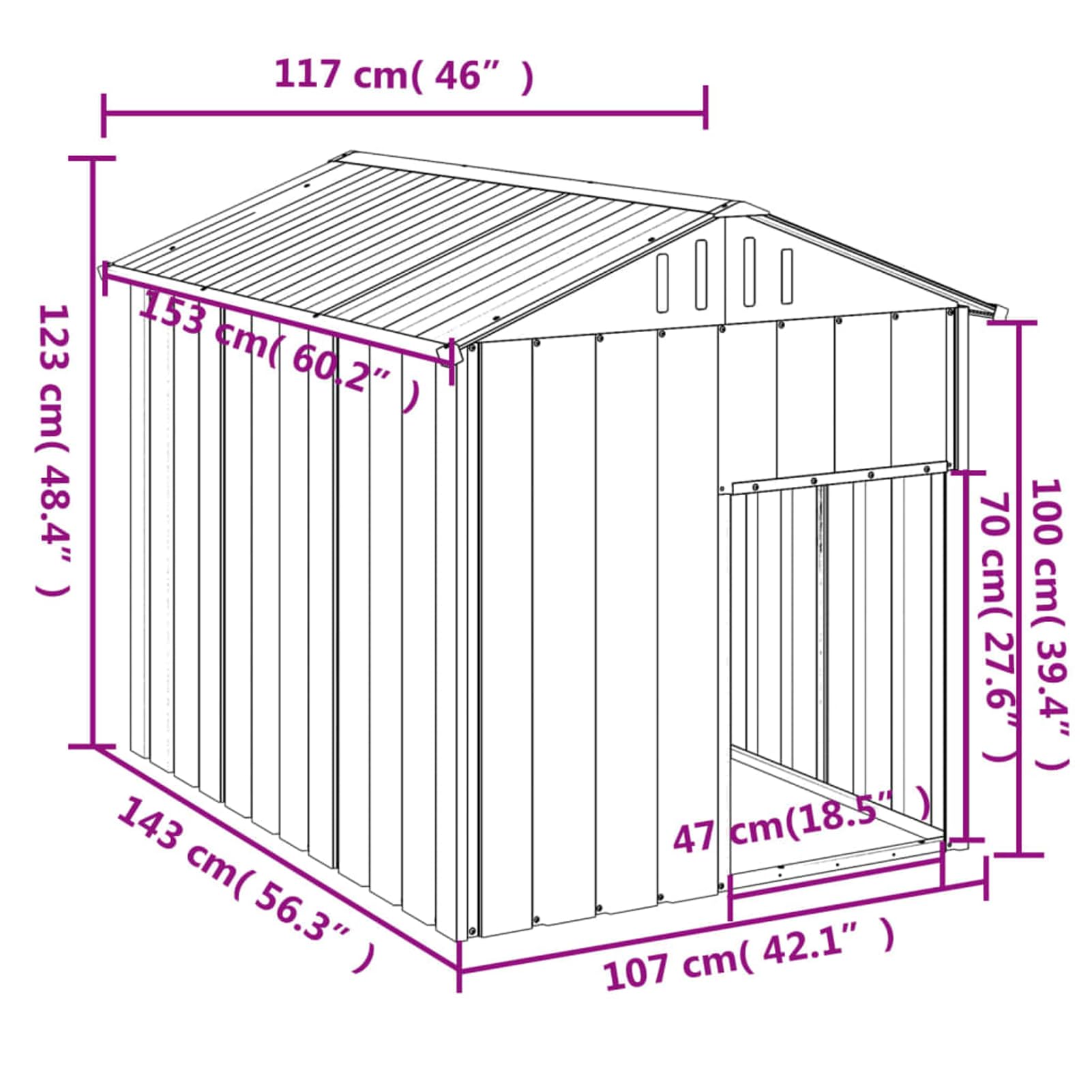Homgoday Cuccia per Cani con Tetto in Acciaio Zincato, Recinto per Animali Domestici con Ingresso, Resistente alle Intemperie, Colore Antracite, Dimensioni Esterne 117x153x123 cm