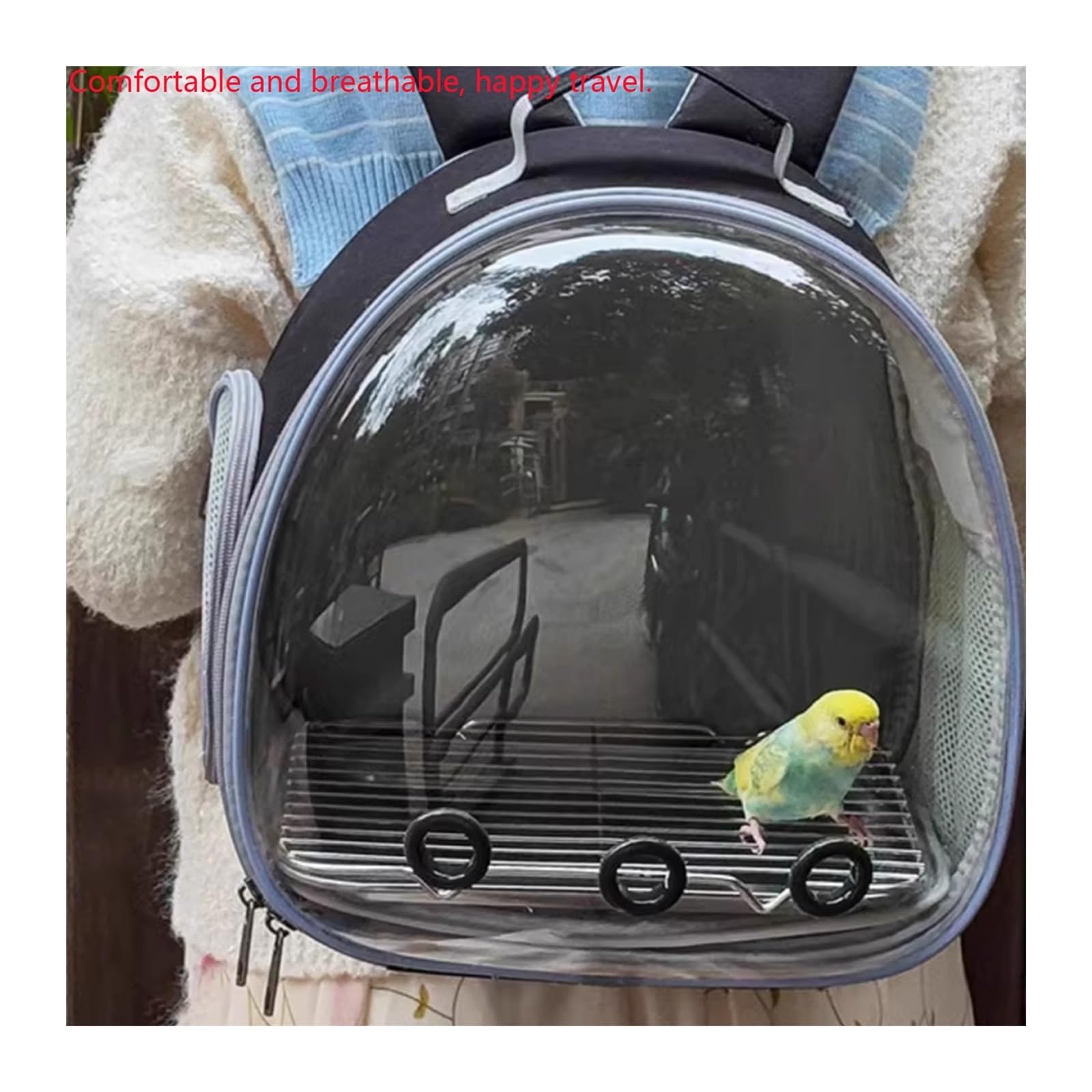 Klatka dla ptaków Parrot Outing Podwójna torba na ramię oddychająca dla ptaków Przezroczysty plecak klatka dla ptaków torba podróżna Dom dla zwierząt(Green)