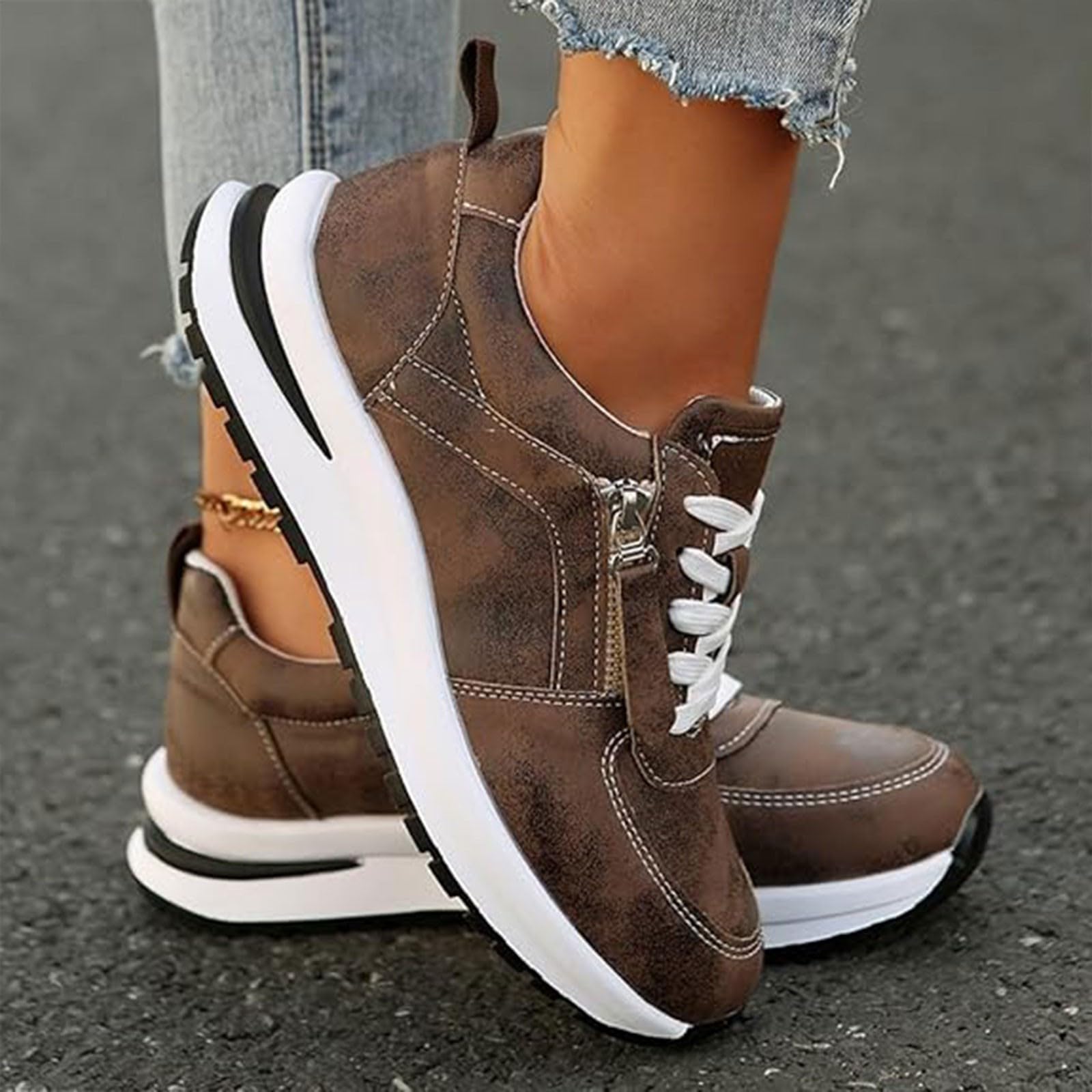 Sandalias cerradas delante de mujer deportivas – Zapatillas de goma para mujer cerradas zapatillas ligeras transpirables zapatillas de trabajo suave cremallera zapatos para caminar cordones malla