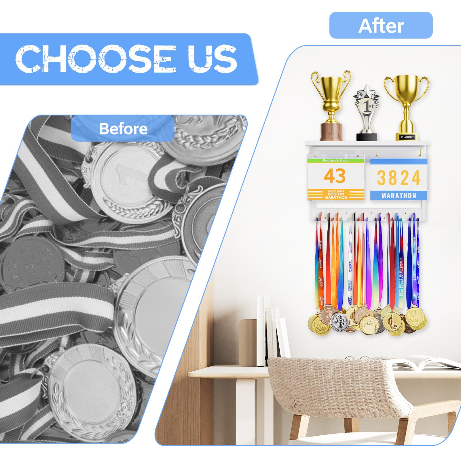 With Bib Storage Race Medal Display Rack With Bib Holder - Wall Mounted ...