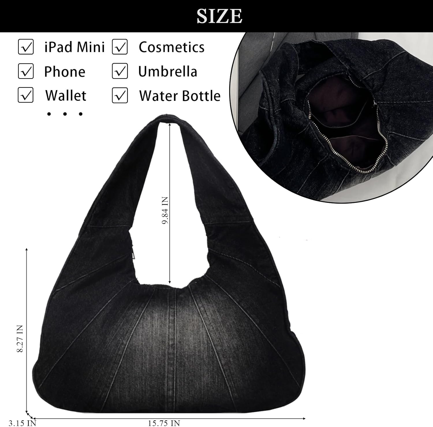 Denim Purse Trendy Jean Purses for Women Denim Hobo Tote Bags Y2K Shoulder Bag Handbags - Image 4