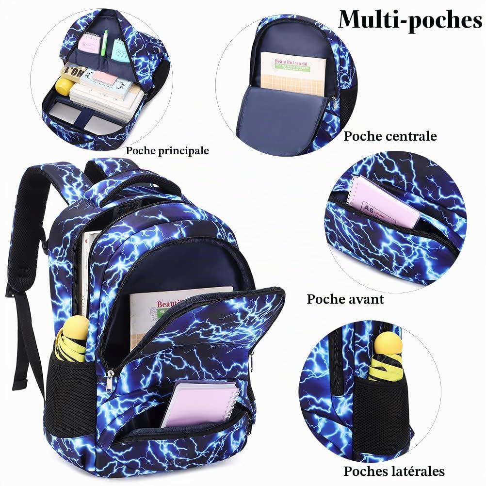 Kimwadalh Éclair Sac à Dos Primaire Garçons Sacs d'école Adolescents Cartable Enfent pour l'école Cartables Primaires et Secondaire Sacs à Dos Scolaires