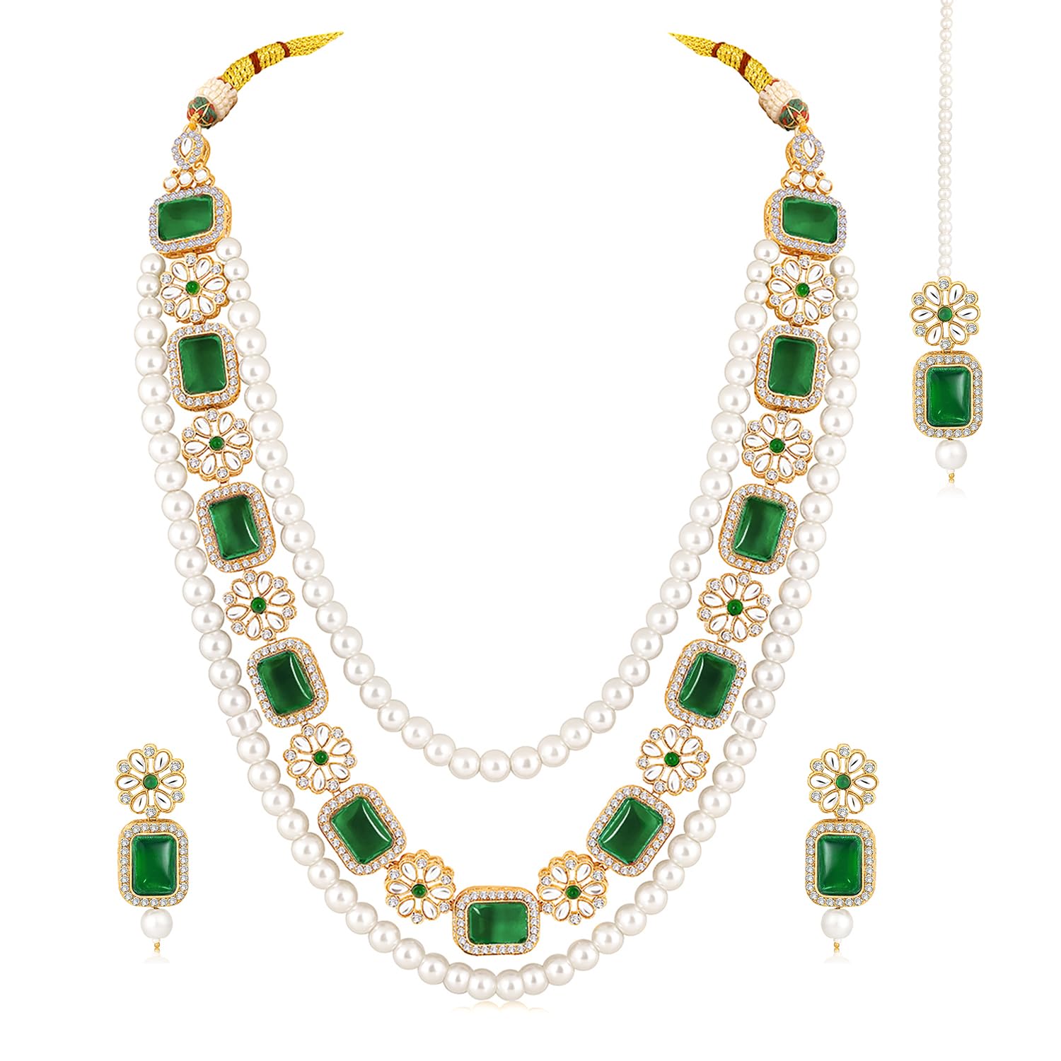 Peora Gold Plated Green Kundan Synthetic Stone & Beads Studded Necklace Earrings & Maangtikka Set Ethnic Fashion Jewellery for Women & Girls (B0D46NBXYH) Amazon Price History, Amazon Price Tracker