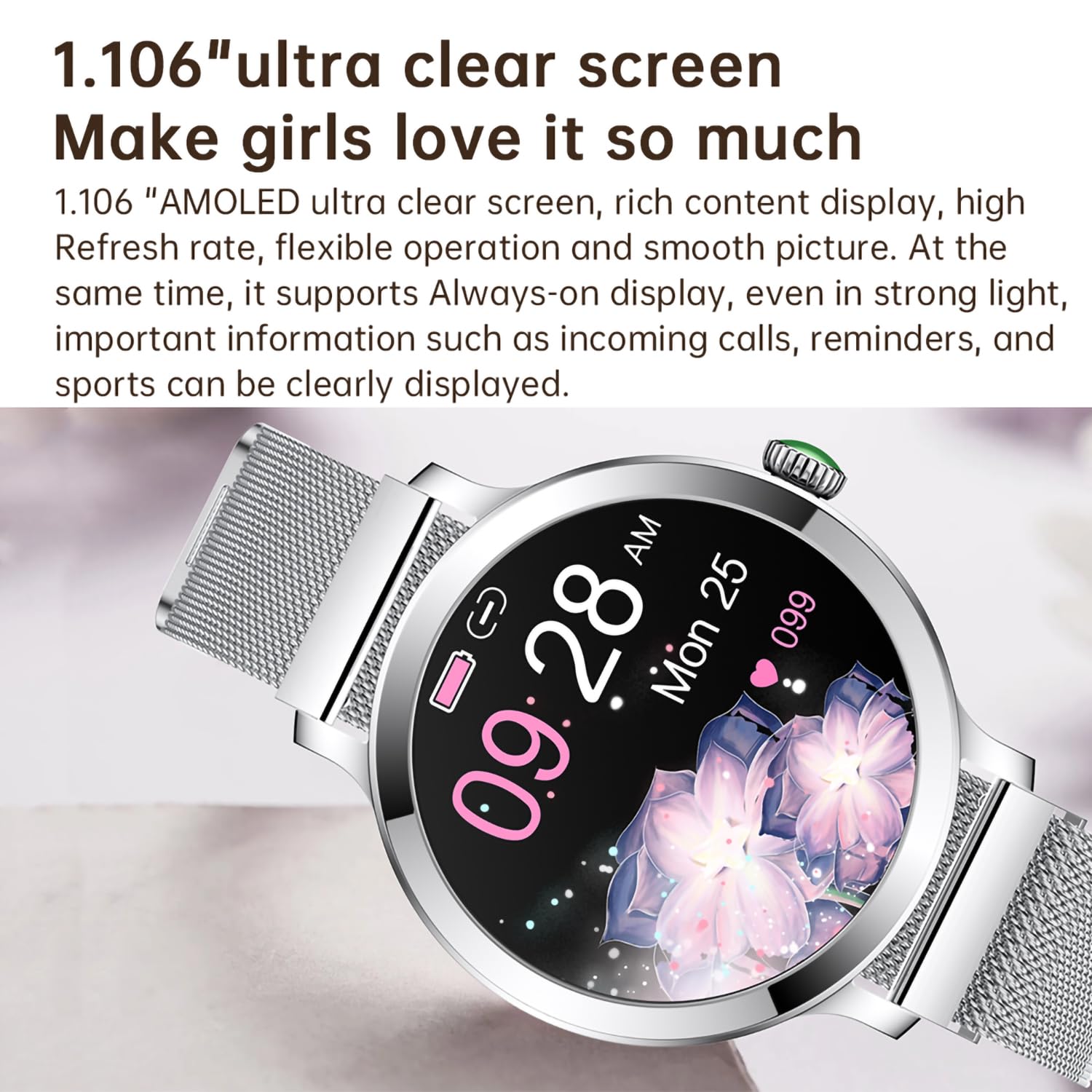 Montres Connectées Femme avec Tension Artérielle/Réponse aux Appels/Rythme Cardiaque/Pas/Sommeil/Multisports/Étanche IP68, Tracker Fitness 1,19" pour iOS Android (Argenté)