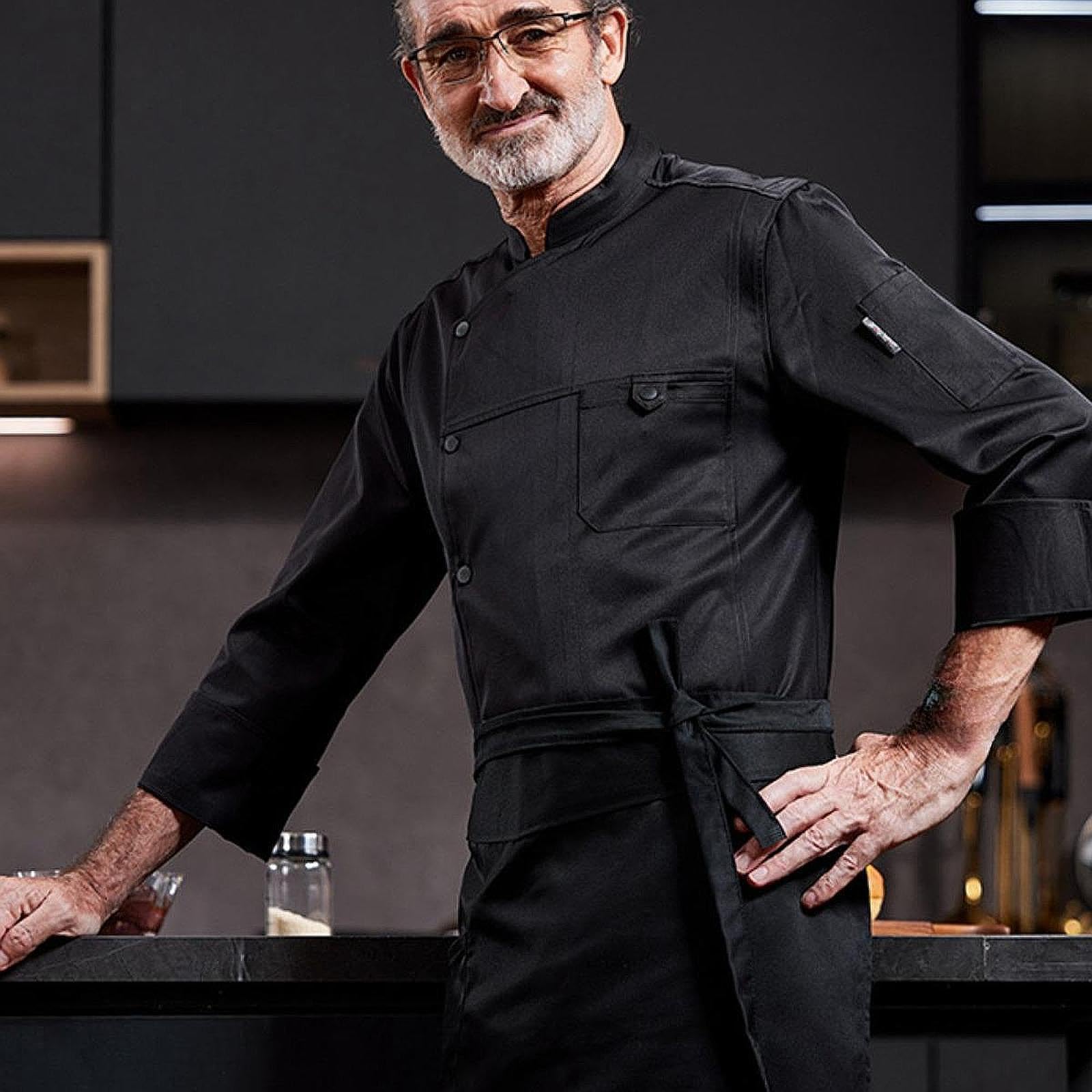 Milageto Chaqueta de Chef para Hombre, Manga Larga, para Trabajo de Cocina, Uniforme, Cafetería, Hotel, Cocina Y Repostería