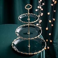 Vista 5 de YA JU Soporte de cerámica de 3 niveles para cupcakes, torre de soporte para tartas con bandeja escalonada para cupcakes, donas, frutas y más