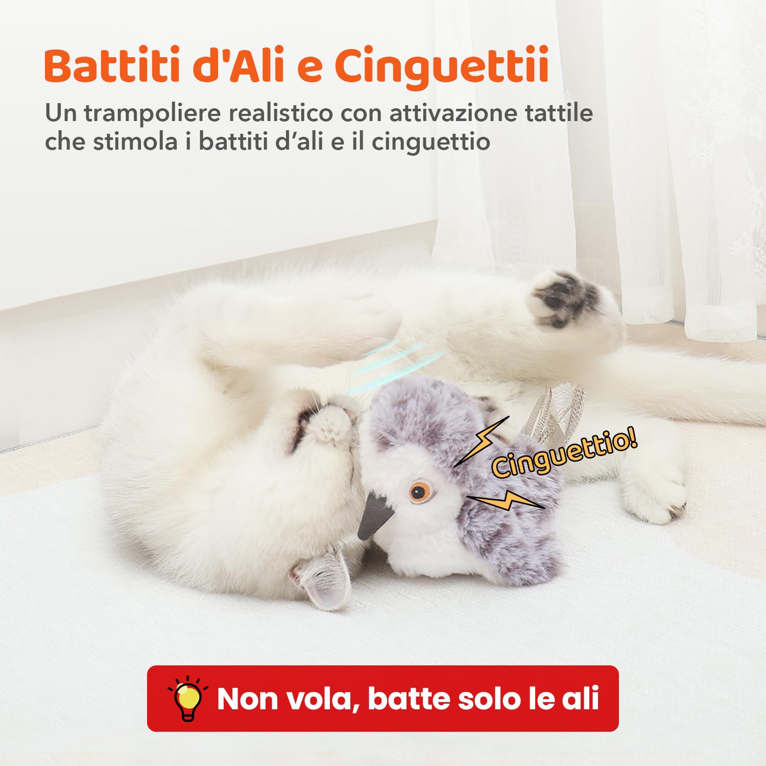 Potaroma - Giocattoli per gatti, uccelli ricaricabili, giocattoli realistici, giocattoli di peluche attivati al tatto, giocattoli interattivi di peluche, alette battenti, catnip kicker 4.0»