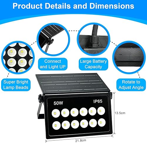 Miniatura 2 de Luces solares de seguridad de 50 W, luces de inundación solares, luces solares impermeables para exteriores, luces de seguridad alimentadas por