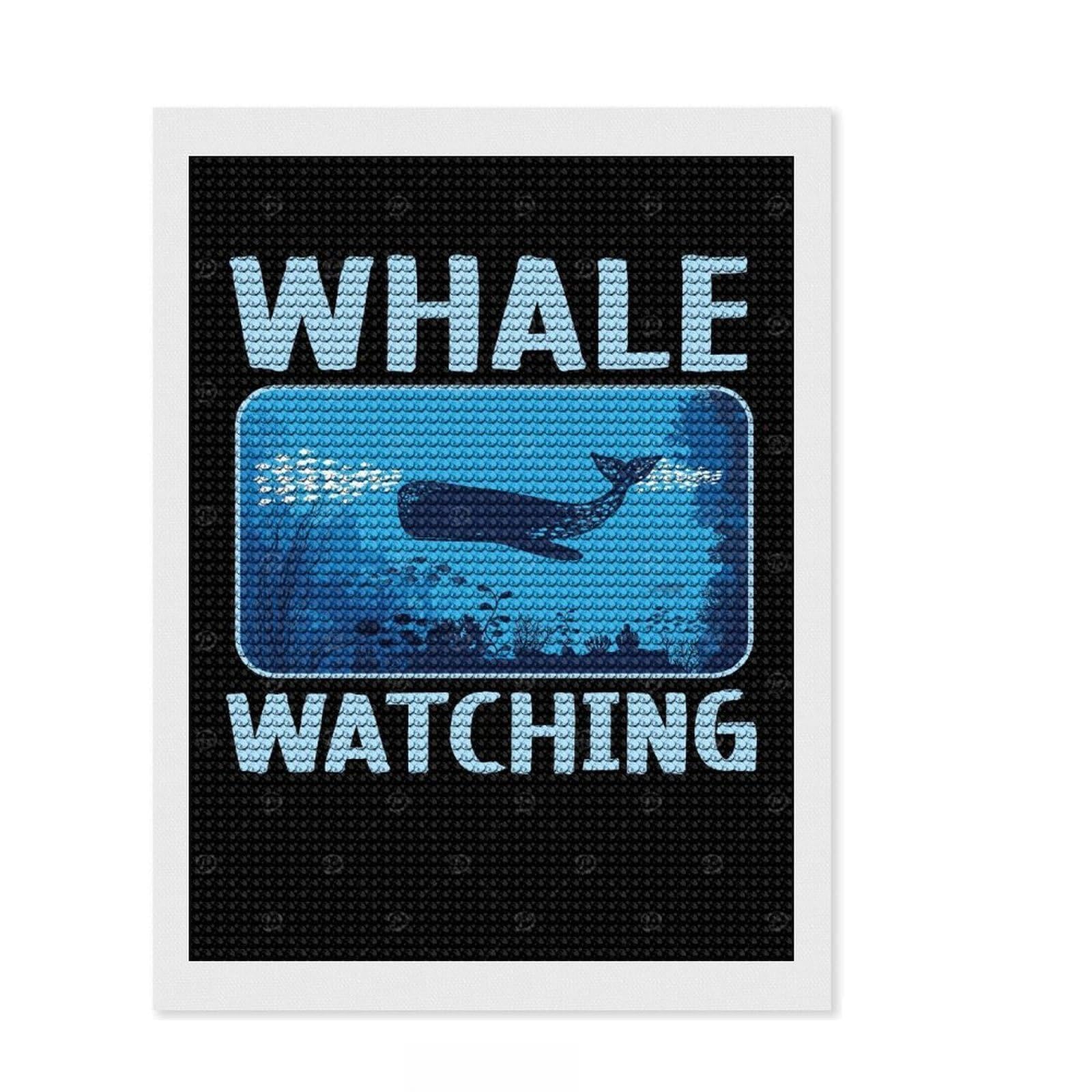 Junmoney Whale Watching Crystal Diamond Art Kit 12"x16", Cute Room Decor, Stress Relief Craft, Artistic Hobby, Vintage Style Decor