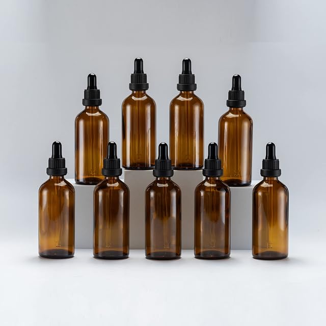 Yizhao 100ml Empty Amber Glass Dropper Bottles with [Glass Pipette Dropper],for Essential oil,Aromatherapy,Perfume,Massage,Makeup,Travel Bottles  9Pcs