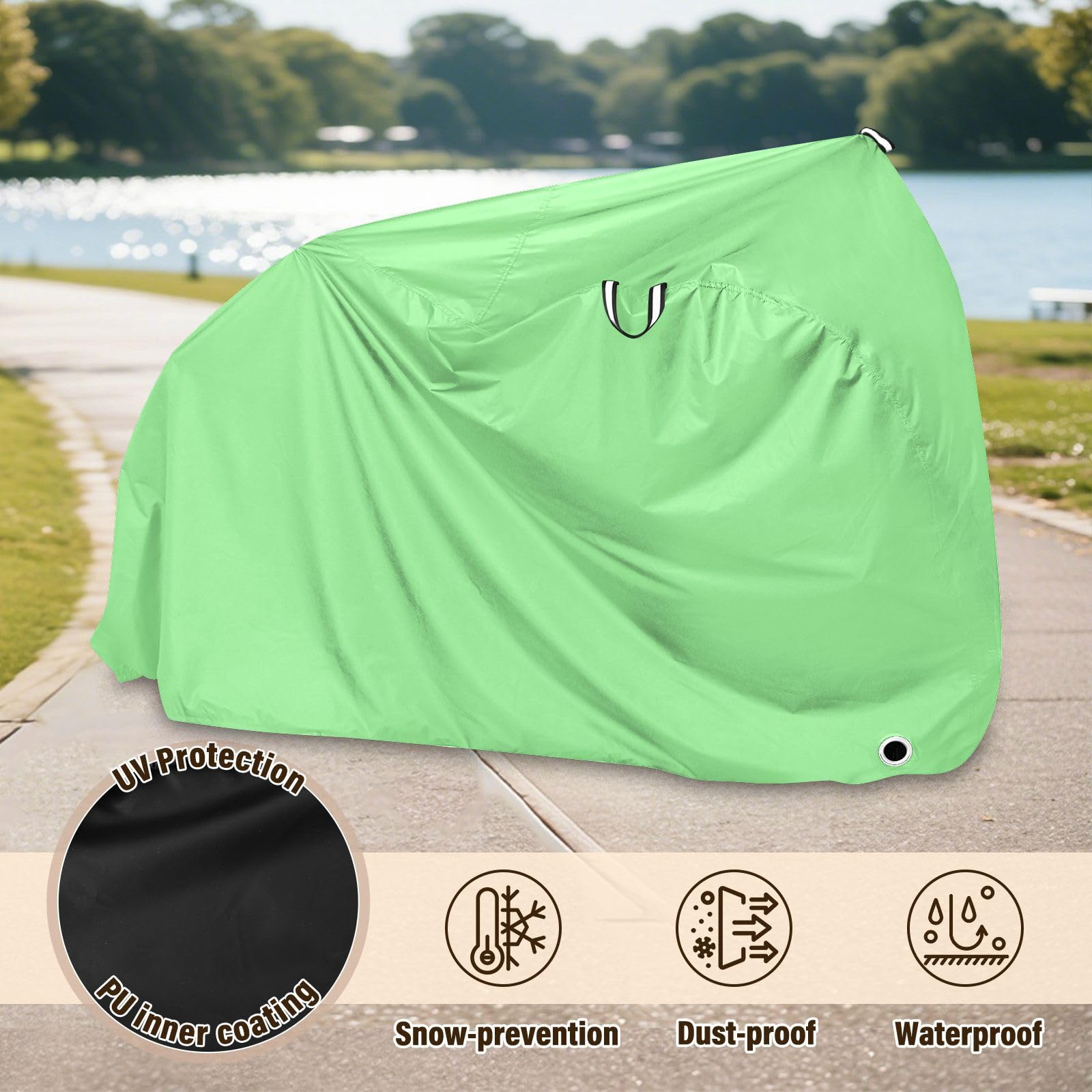 Housse de vélo d'extérieur imperméable avec trous de verrouillage pour intérieur et extérieur, convient à la plupart des vélos d'appartement - Vert pâle