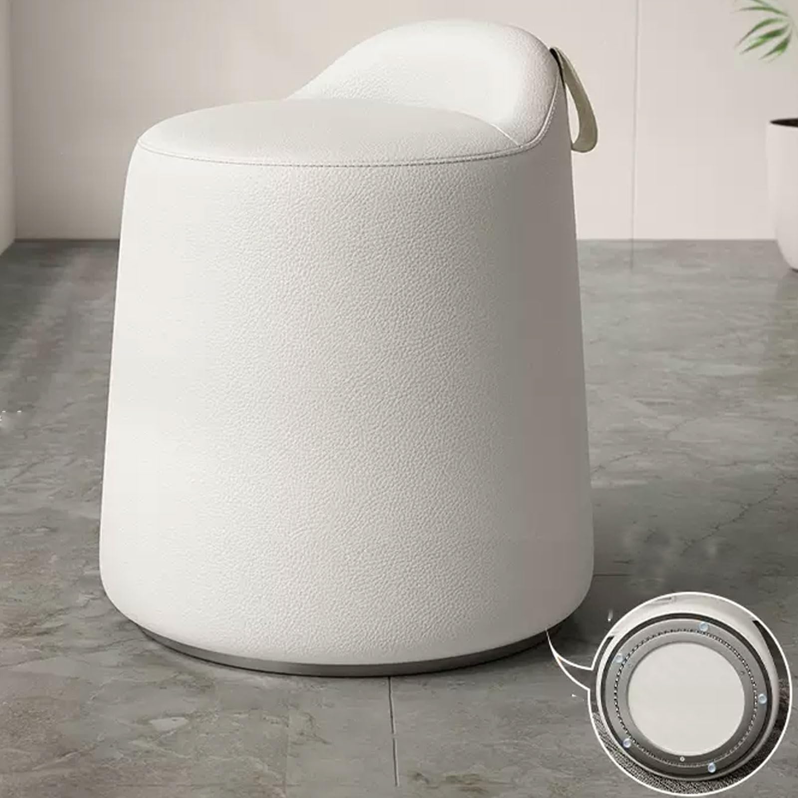 Moderno sgabello girevole bianco – sedia rotonda imbottita morbida per trucco per camera da letto e salone, elegante e confortevole, ideale per toelettatura di bellezza e uso multifunzionale