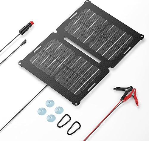 GRECELL Mantenedor de cargador de batería solar de 12 V 25 W, panel solar portátil, cargador de goteo para automóvil, impermeable, 25 W, mono+ SAE,