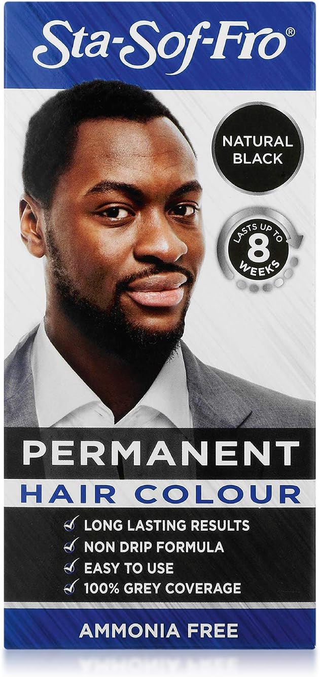 Sta Sof Fro Permanent Black Hair Dye for Men - Cream Formula, Natural Black Hair Color
