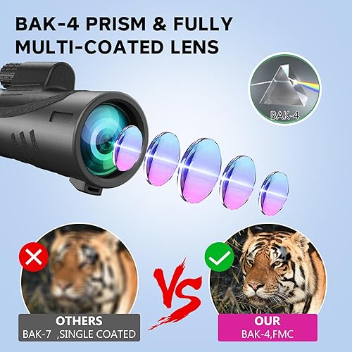 Miniatura 2 de 12x50 HD Monocular Telescope with Smartphone Adapter, Upgraded Tripod, High Power Monocular with Clear Low Light Vision for Bird Watching