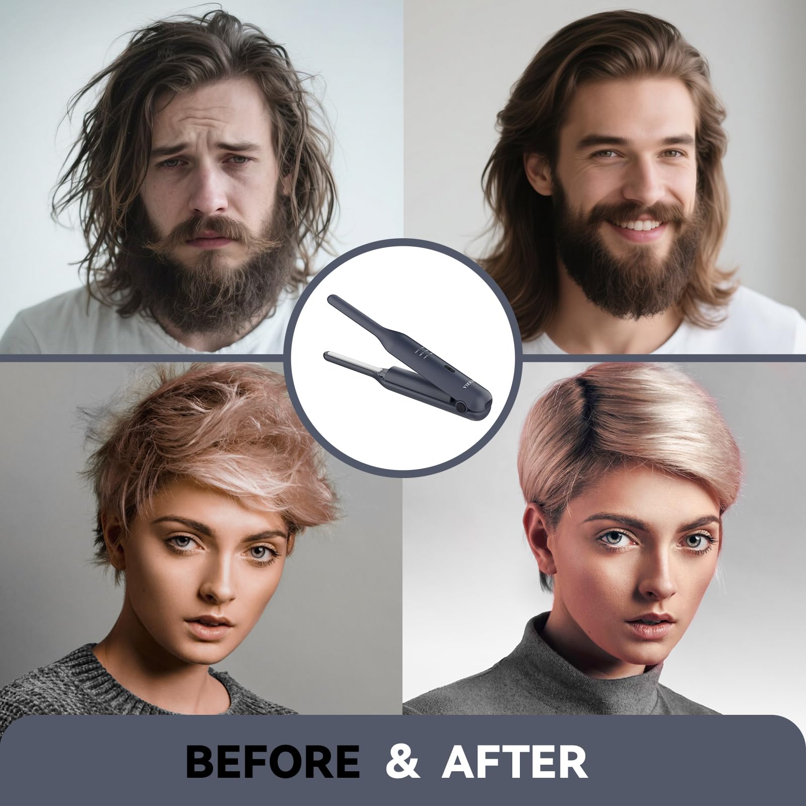 VIKICON Piastra per barba da uomo, mini piastra e arricciacapelli 2 in 1