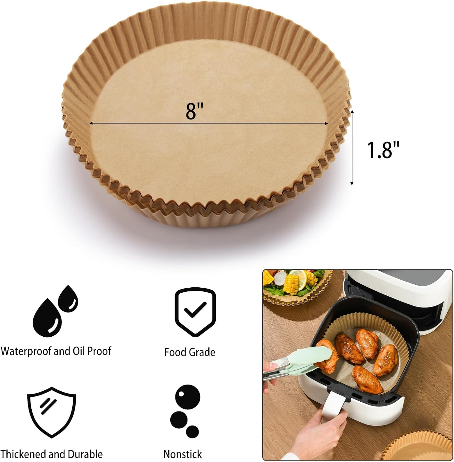 200Pcs Air Fryer Disposable Paper Liner, 8 Inch Round Non-Stick Air Fryer Liners Parchment Paper for 5-8 QT Air Fryer Baking Roasting Microwave image 2