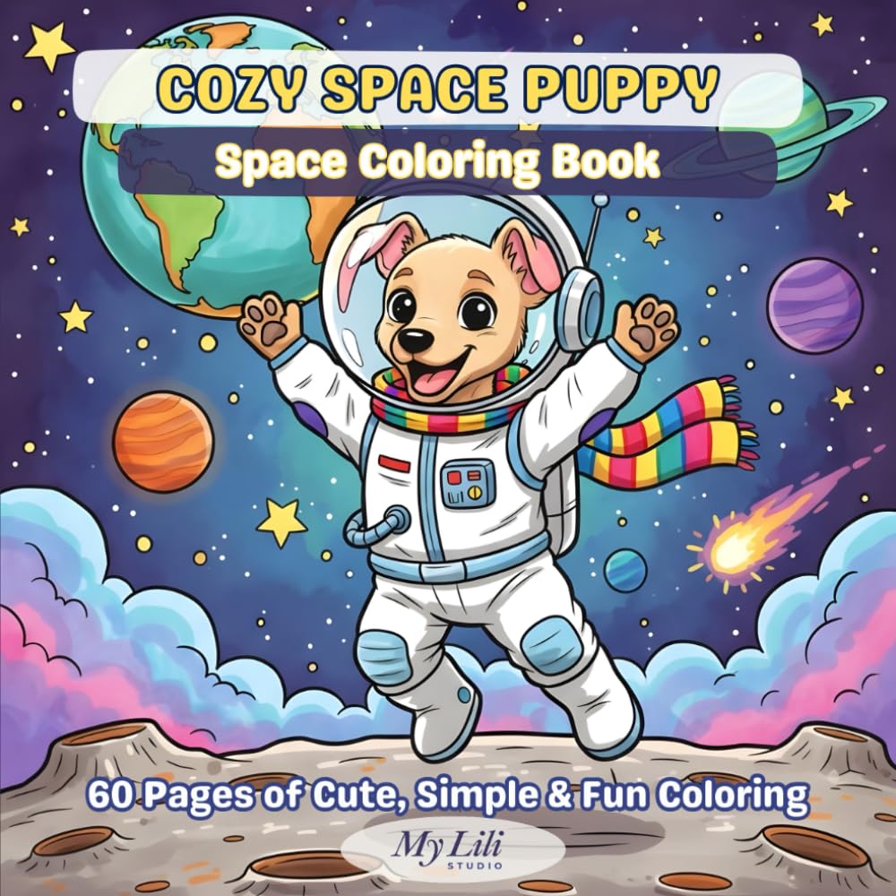 Cozy Space Puppy Coloring Book: Cute Astronaut Puppy, Planets, Rockets and Fun Outer Space Scenes for Kids (Cozy Puppy Coloring Adventures)