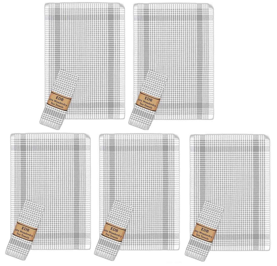 EDB Wonderdry - Paquete de 5, 10, 20, 30, 40, 50 paños de cocina 100% algodón, de absorción rápida, grueso y duradero, para bar, catering, restaurante, cocina, 40 x 60 cm (plata, 50)