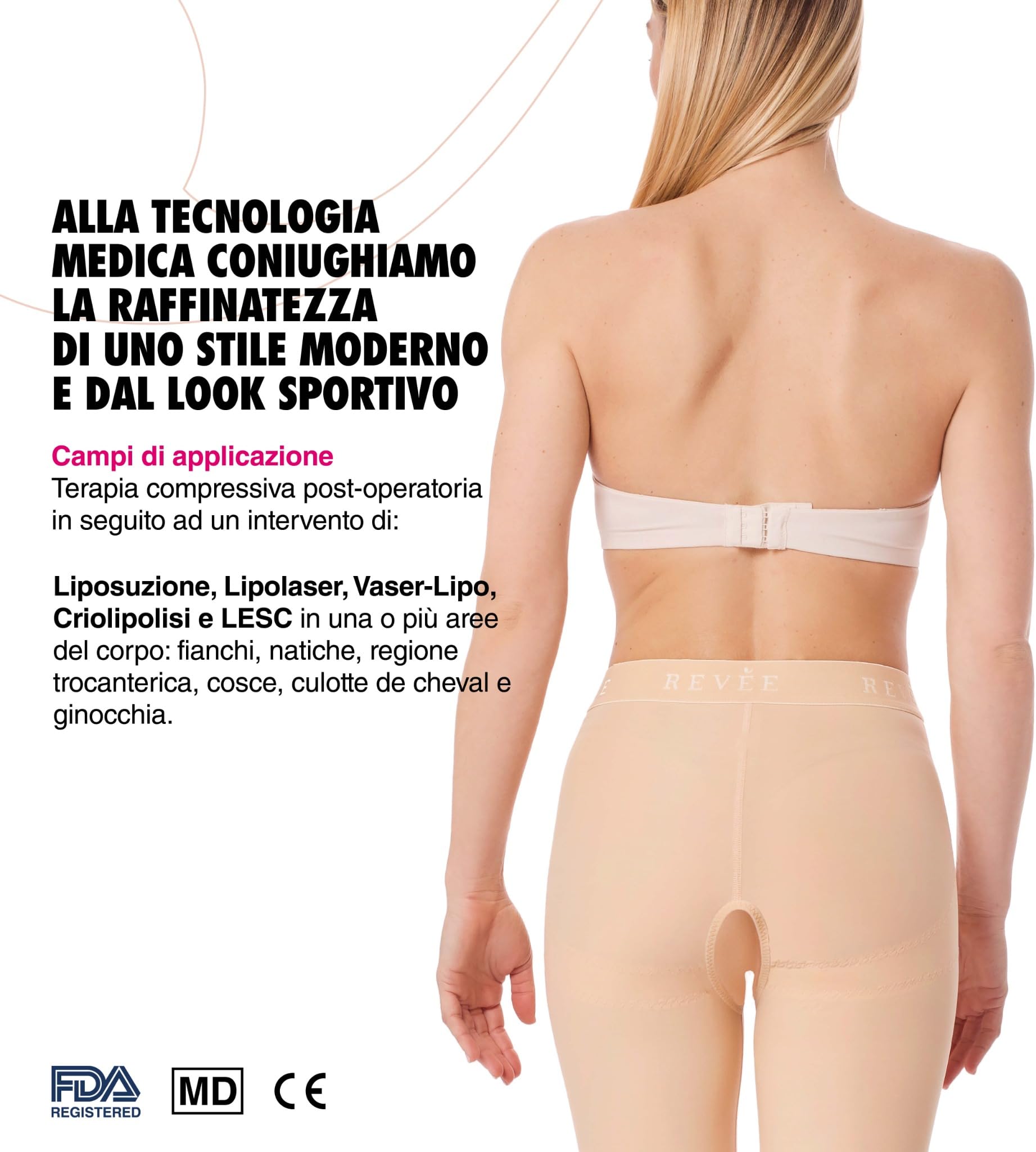 REVÉE Guaina Post Liposuzione Fianchi, Glutei, Cosce e Ginocchia - Contenitiva Donna Snellente - Modellante Donna - Elastocompressiva - Made in Europe