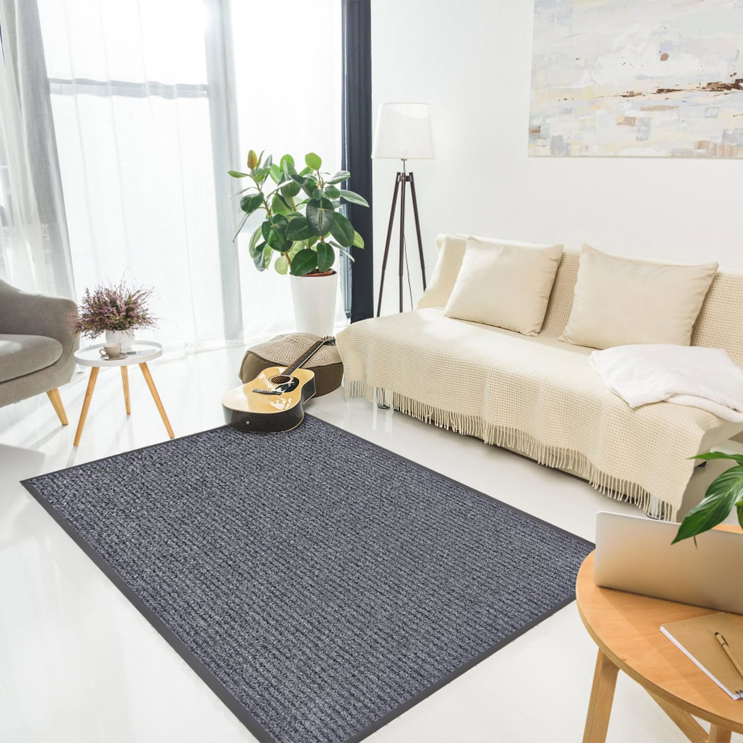 6' x 4' Feet Extra Large Striped Brush Step Entrance Mat, Front Door Mat Welcome Floor Mats, Entryway Entrance Doormats, Patio Porch Muddy Shoe, Low Profile, Easy to Clean (73"x46"-2Pack)