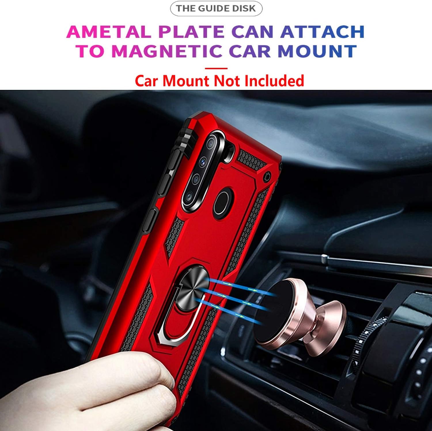Galaxy A21 Phone Case, Samsung A21 Phone Case, with [Tempered Glass Screen Protector Included], STARSHOP Military Grade Shockproof Protective Dual Layer Phone Cover with Metal Ring Kickstand - Red