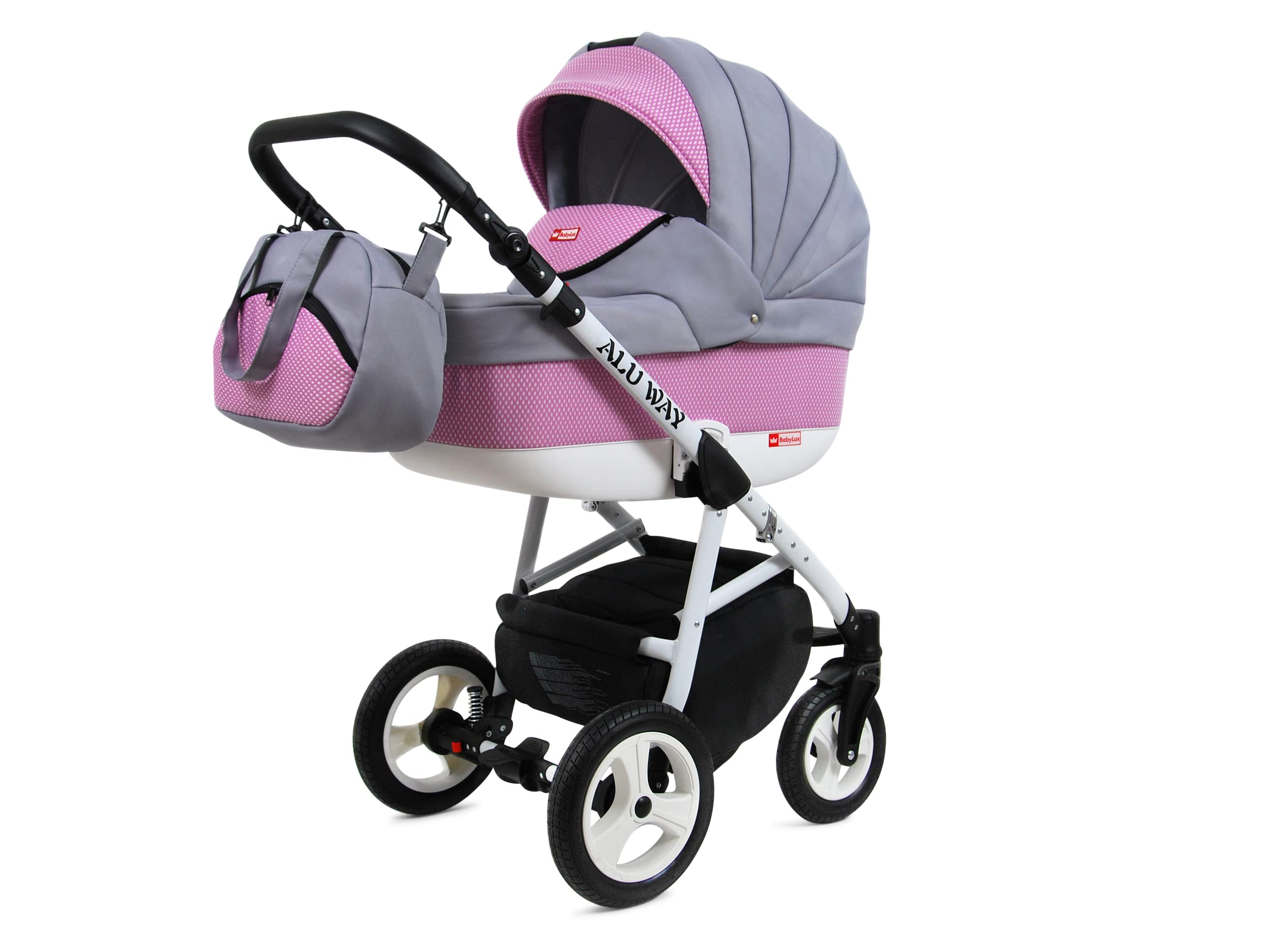 BabyLux Aluway 2 in 1 Sistema da viaggio per bambini Carrozzina Passeggino Regolabile Parapioggia Staccabile Coprigambe Da neonato a bambino Pneumatico in schiuma di poliuretano Light Pink