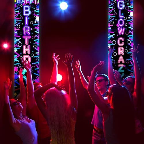 Miniatura 3 de Tegeme 2 piezas de suministros de fiesta que brillan en la oscuridad, letrero de neón con texto en inglés "Let's Glow Crazy Porch", para decoración