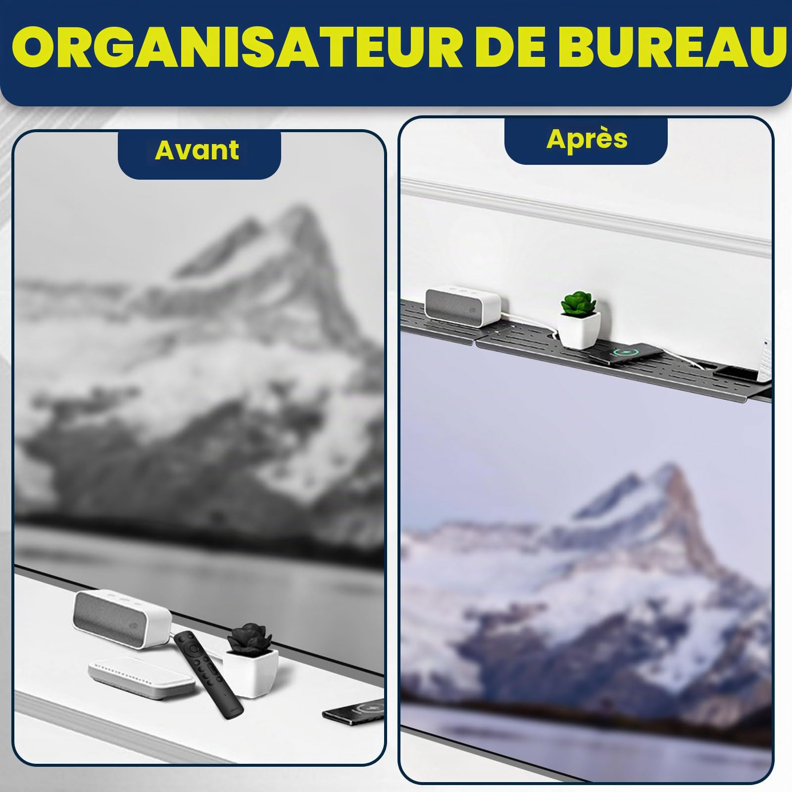 Étagère Supérieure de Télévision Pliable pour Moniteur, Rack de Stockage pour Câbles, Consoles de Jeux, Noir