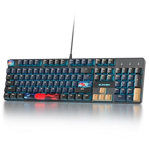 Ussixchare Full Size Mechanical Keyboard, Creamy Keyboard with Number Pad, 104 Keys Wired Gaming Keyboard with Red Switch, RGB Backlit for PC Laptop