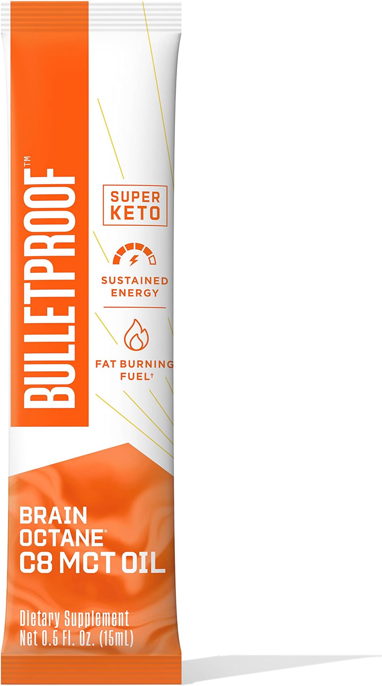 Brain Octane Premium C8 MCT Oil Single Serve Packet from Non-GMO Coconuts, Flavorless, 14g MCTs, Bulletproof Keto Supplement, Sustained Energy, Appetite Control, Physical Energy, Non-GMO, Vegan