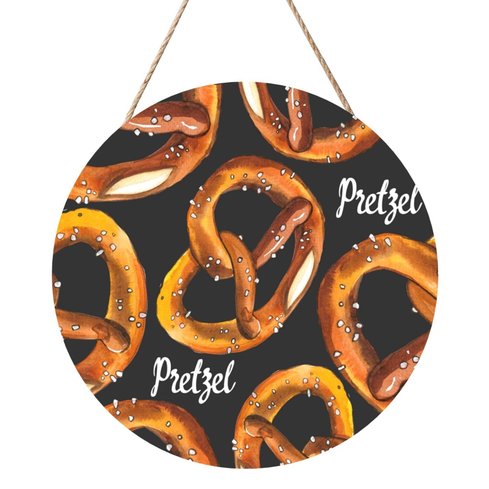 InOmak Delicious Pretzel, Round Wood Panel Painting 12 in, Wall Hanging Painting For Home