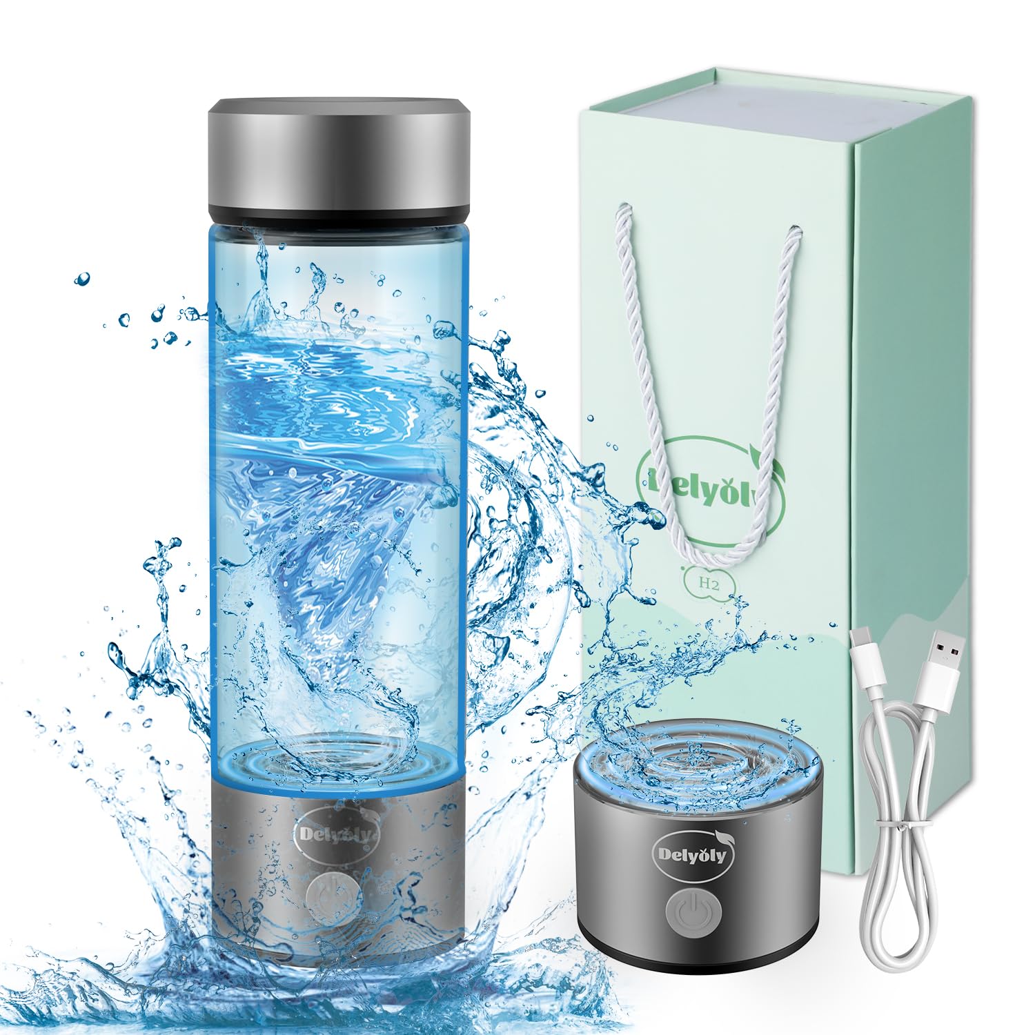 Hydrogen Water Bottle, Hydrogen Water Bottle Generator with SPE Technology Water Ionizer, Hydrogen Water Machine Improve Water in 3 Minutes for Home, Office, Travel, Exercise, TypeC