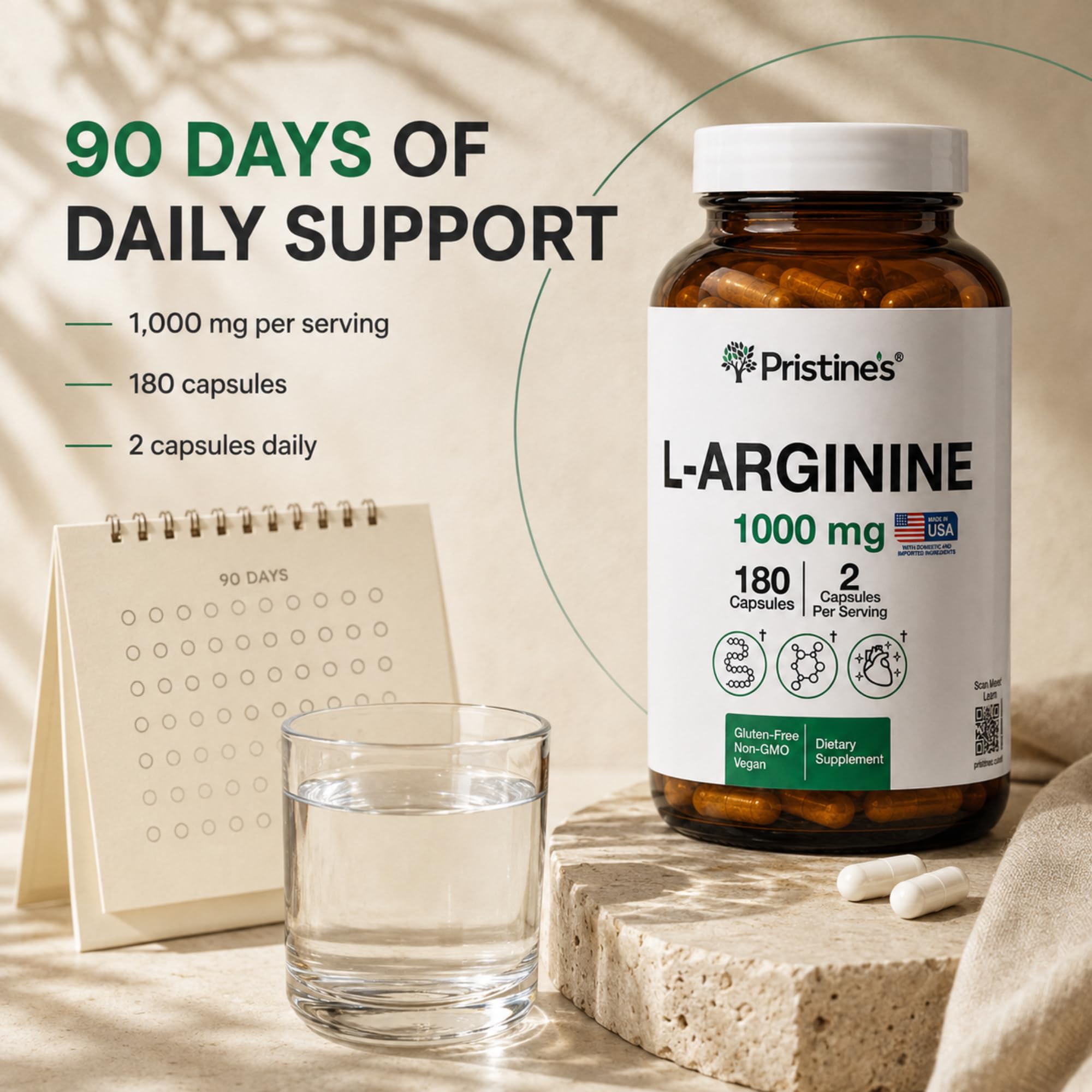 PRISTINE'S L-Arginine 1000mg Capsules, Nitric Oxide Blood Flow Support — Amazon image 5