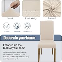 Vista 3 de Fundas para sillas de comedor, juego de 2 fundas para sillas de comedor o cocina, lavables, protectoras, para sillas Parsons, para el hogar, Beige
