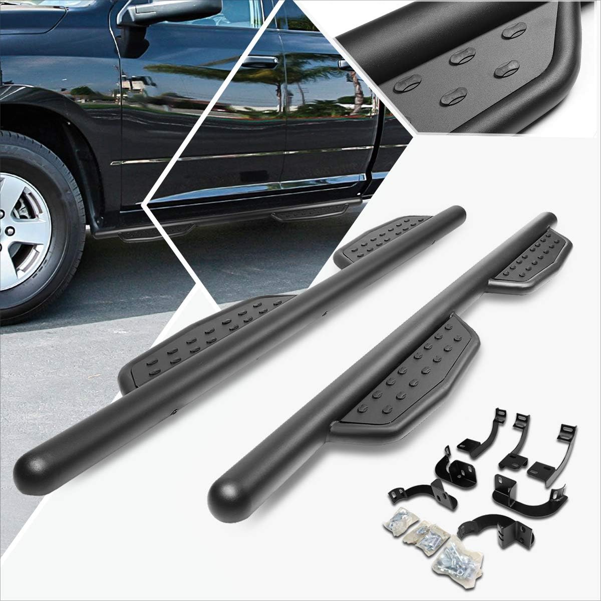 (2Pcs) 3 Inch Black Aluminum Round Tube Nerf Step Bars Side Steps Compatible with Dodge Ram Truck Extended Cab 09-20
