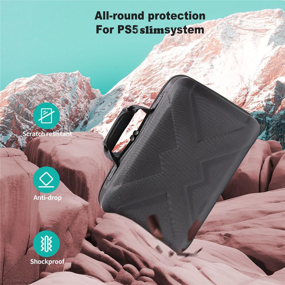 Custodia rigida per PS5 Slim Console Organizzatore Borsa di stoccaggio con cinghia regolabile Compatibile con PS5 Slim Digital e Optical Drive Edition