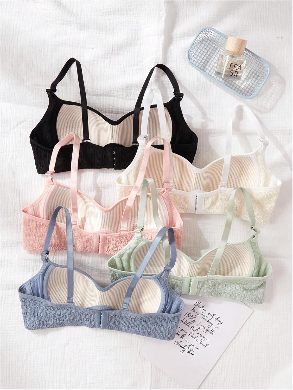 OYOANGLE Girl's 5 Pack Training Bras Textured Adjustable Strap Wireless Bralette Comfortable Everyday Bra