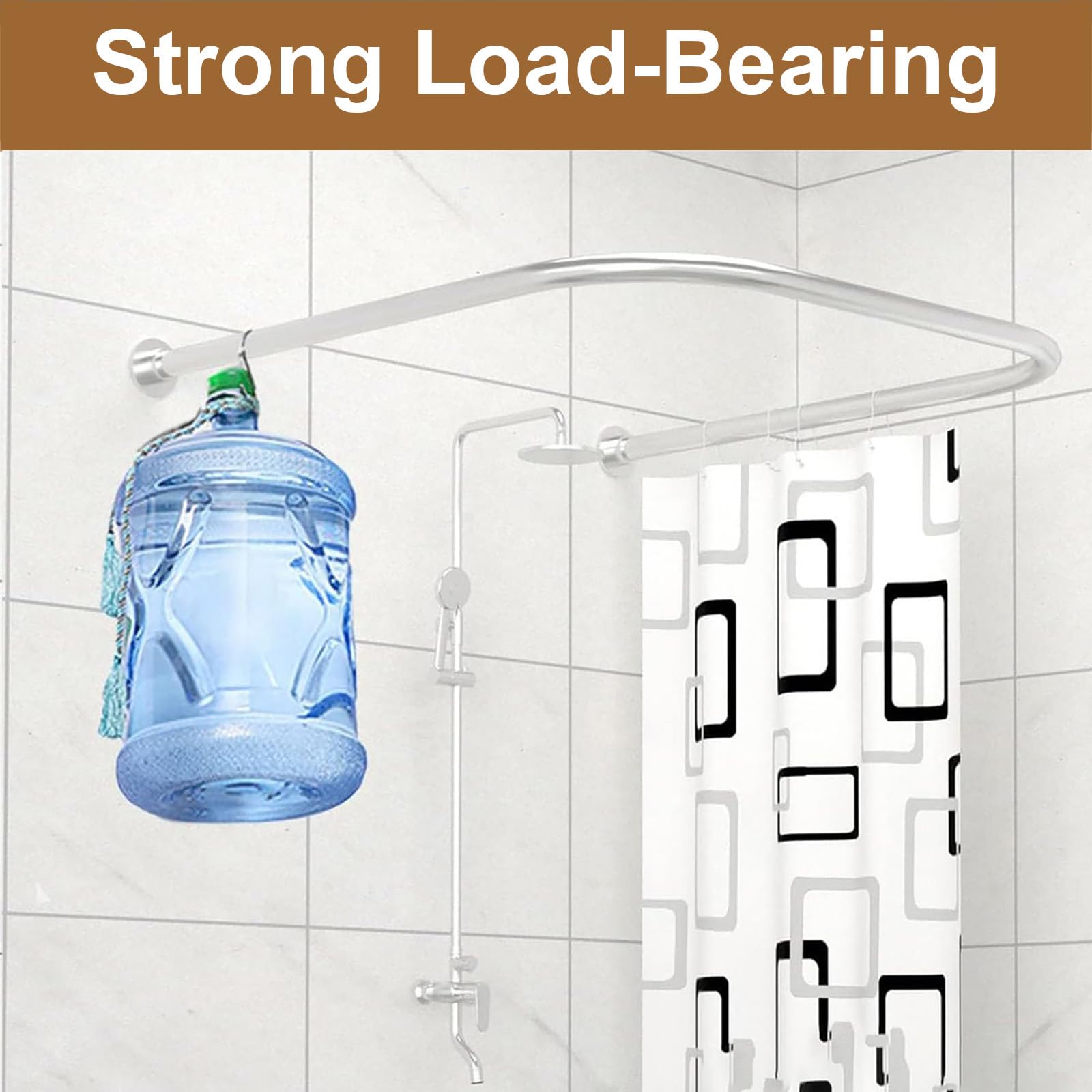 Asta Tenda Doccia Per Vasca Da Bagno Senza Forare, Bastone Per Tenda Da Doccia A U Regolabile In Acciaio Inox, Bastone Doccia Angolare, Per Bagno Camerin(Size:A 70-95cm * 90cm * 70-95cm,Color:Argento)