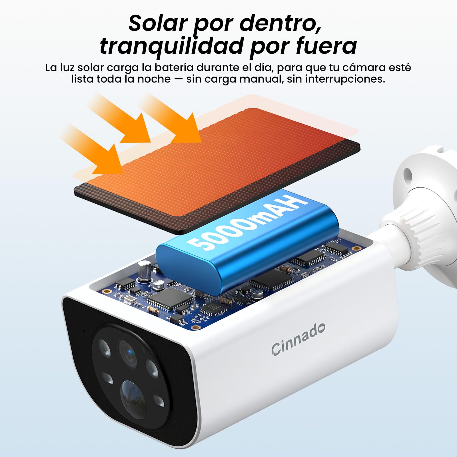 Cinnado 2K Camara Vigilancia WiFi Exterior Solar con Bateria Sin Cables | Camaras de Vigilancia Domicilio con Panel solar, Humana/PIR Sirena, Visión Nocturna Color, Audio Bidireccional, IP65