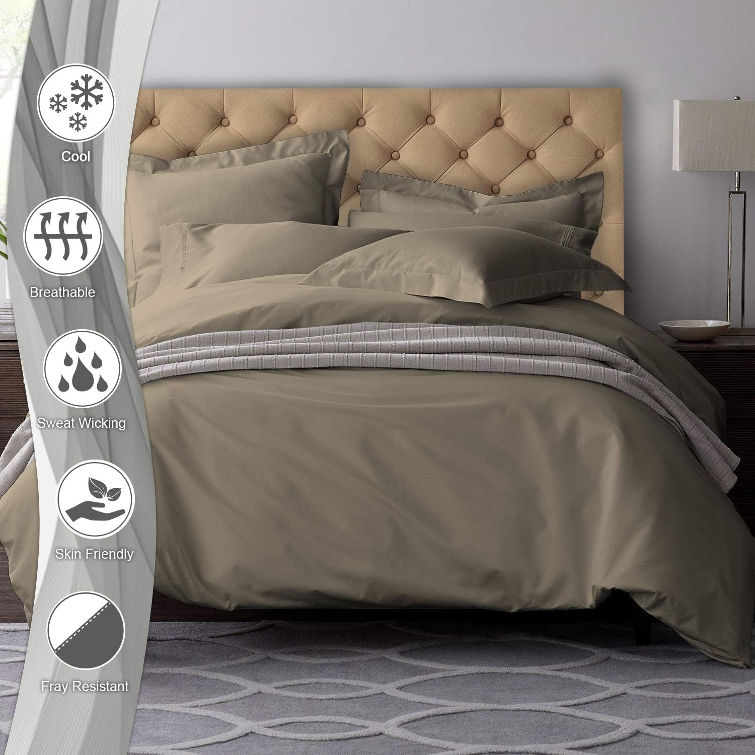 Pizuna Pure Combed Cotton Duvet Cover Set King Size Simply Taupe - Image 3