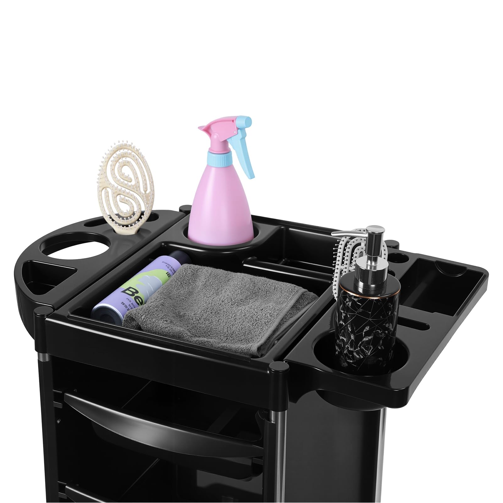 Friseurwagen mit Rollen, 6 Ebenen Salonwagen mit Seitenablagen, mobiler Kosmetikwagen Organizer für Friseursalon, Barber Shop, Kosmetikstudio, Spa und Tattoo Studio, Scheren Kämme Schwarz