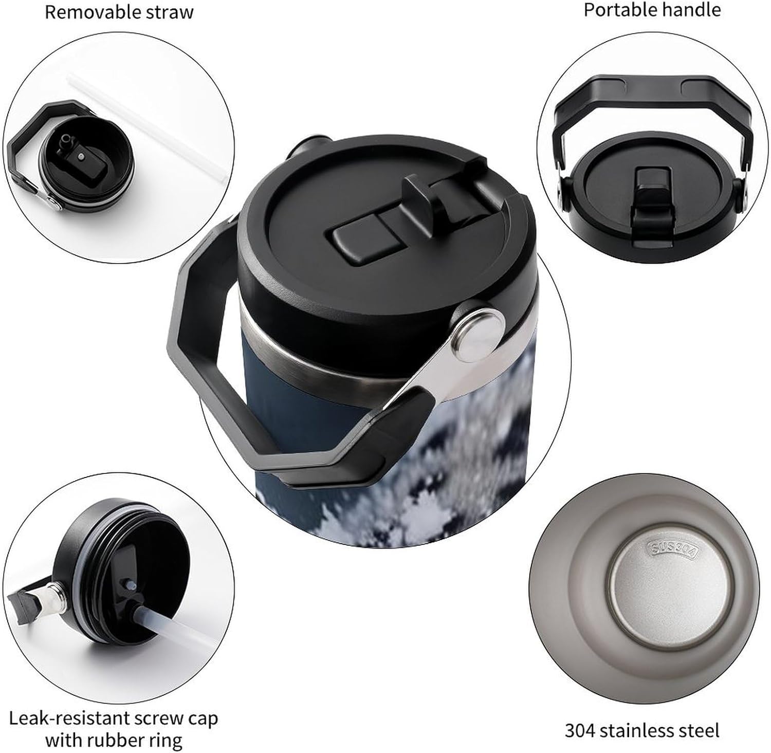 30oz Insulated Tumblers with Top Handle, Stainless Steel Blue Eyed Snow Leopard Car Cup with Straw for Gift, Leak-Proof Double Wall Vacuum Travel Mug, Personalized Water Bottles Black