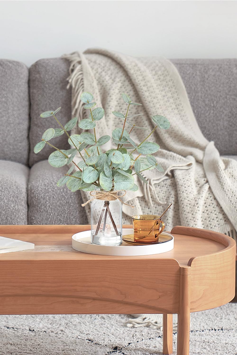 Fake Eucalyptus Stems in Vase with Faux Water,Artificial Plants Eucalyptus Leaves for Shelf Desk Bathroom Farmhouse Room Coffee Table Faux Greenery Plants Decorations (Green) - Image 4